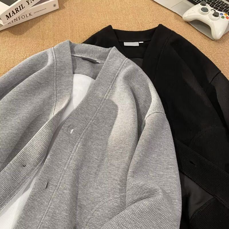 Autumn Winter New American Style Knitted Sweater Men's Loose V-Neck Cardigan Sweatshirt Trendy Casual Jacket Men_voghion.com