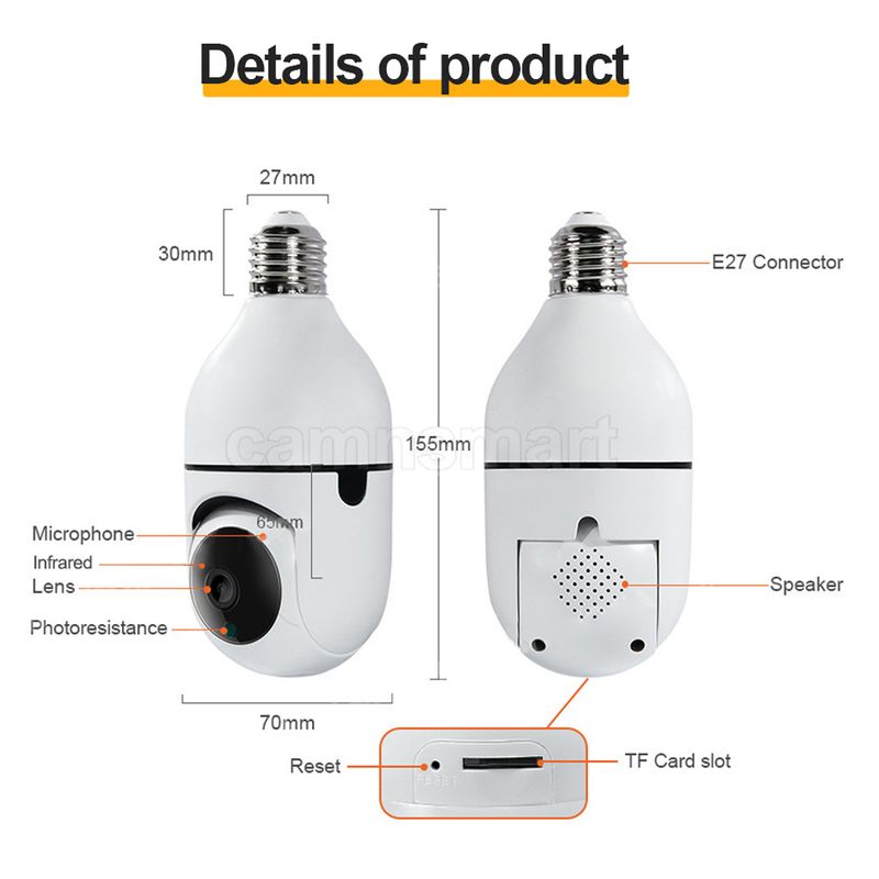 1080P Wifi kamera E27 spuldze Ycc365plus Mini PTZ HD infrasarkanā nakts redzamība Divvirzienu saruna Bērnu monitors Mājas drošība_voghion.com