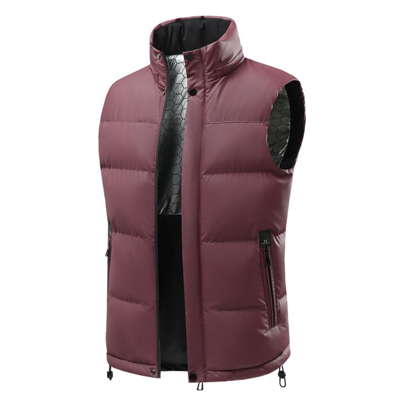 Leichte Kapuzenweste für Herren mit Graphenheizung, ärmellose Streetwear-Jacke mit Reißverschluss für die Freizeit, Schwarz/Grau/Rot_voghion.com