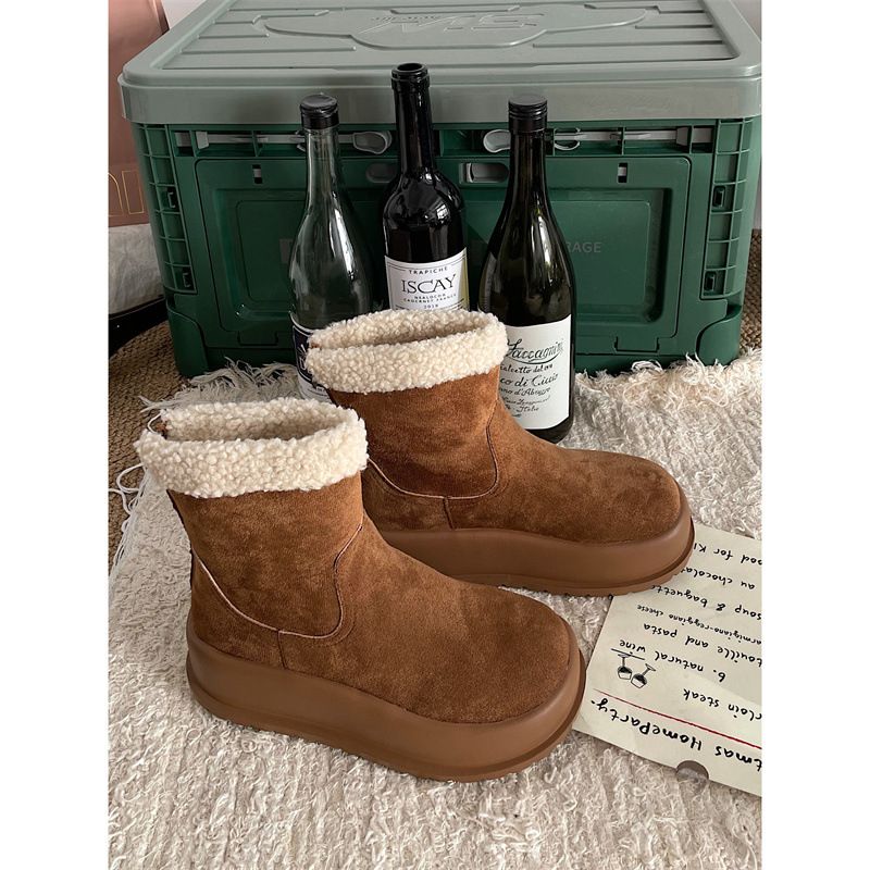 Stivali da neve con suola spessa in velluto più celebrità di Internet da donna 2023 nuovi invernali caldi Northeast scarpe in cotone antiscivolo con un solo passaggio_voghion.com