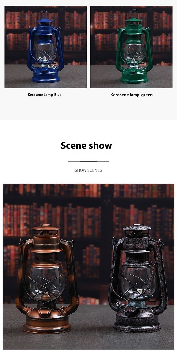 Portable Lantern Glass Kerosene For Home Bedroom Camping Hanging Iron Art Retro Decorative Lamp Prop_voghion.com