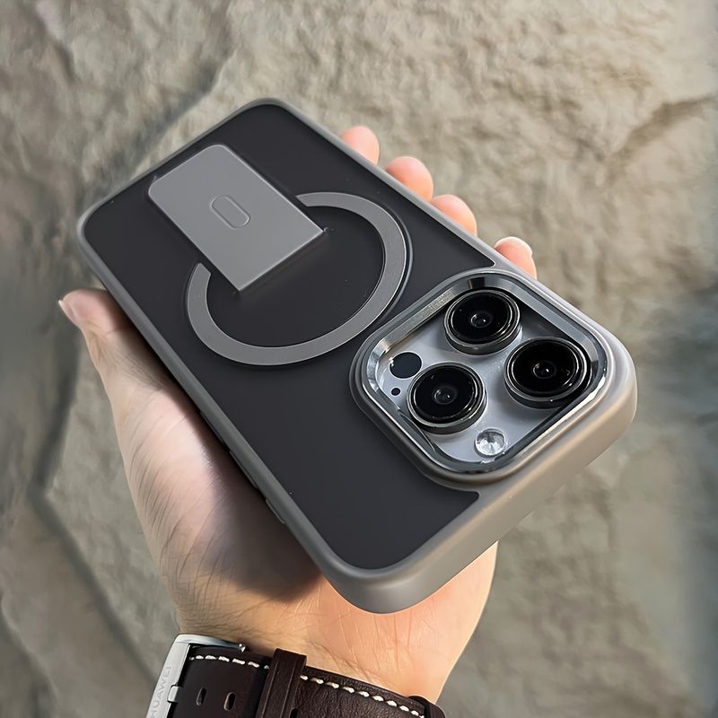 Luxury With Stand Matte Translucent Magnetic Wireless Charging Phone Case for 15 14 13 12 11 Pro Max Plus Metal Camera Ring Shockproof_voghion.com