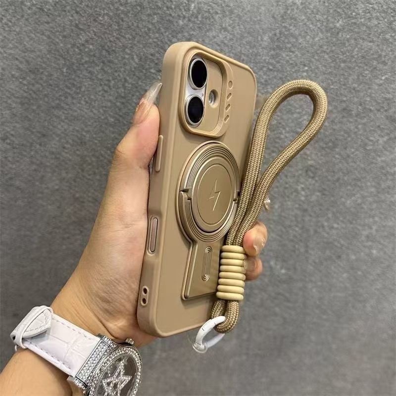 Coque de téléphone avec support rotatif gris titane pour iPhone 15 Pro Max 14 pouces, couverture complète, antichoc, dragonne, 13 pouces_voghion.com