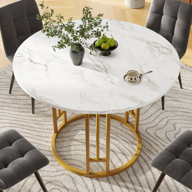 Runder Esstisch 80x76cm Mit Marmorplatte, Goldene Beine_voghion.com