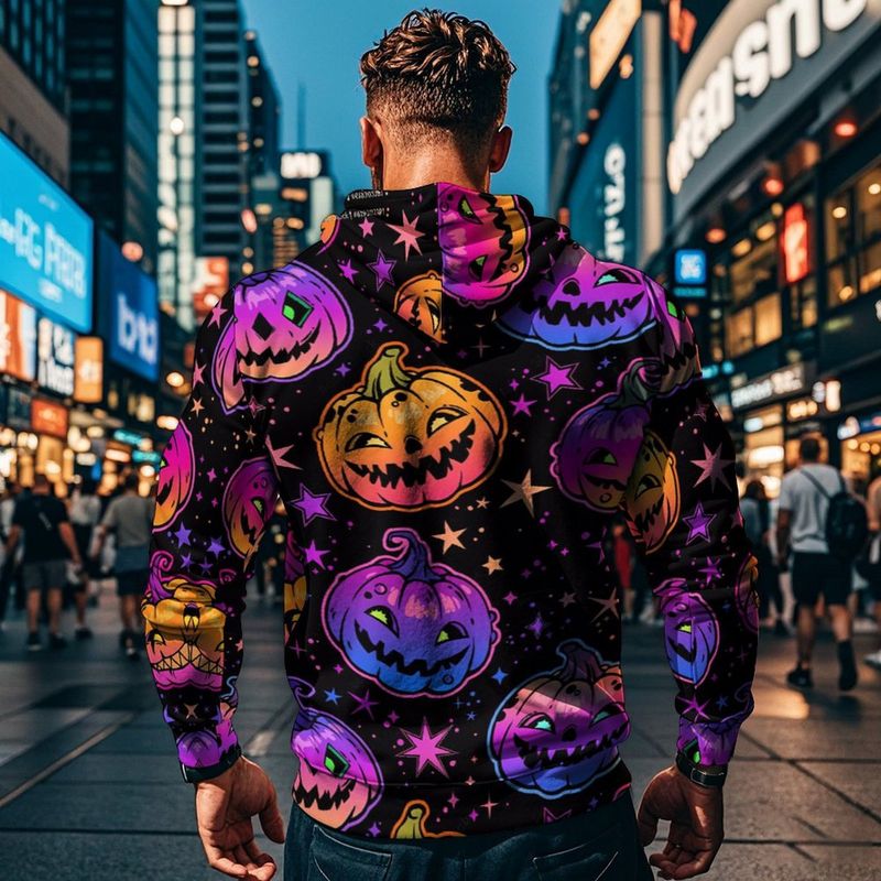 2024 Herbst und Winter Halloween 3D-gedrucktes Kürbiskopfelement Kapuzenpullover Lässiges Sweatshirt Herrenoberteil_voghion.com