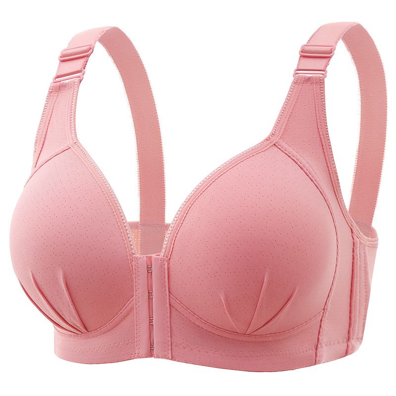 Front Button Women's Fat Mom Plus Size Thin Underwear Anti-drooping Push-up Breast Collection Bra Without Steel Ring Summer_voghion.com