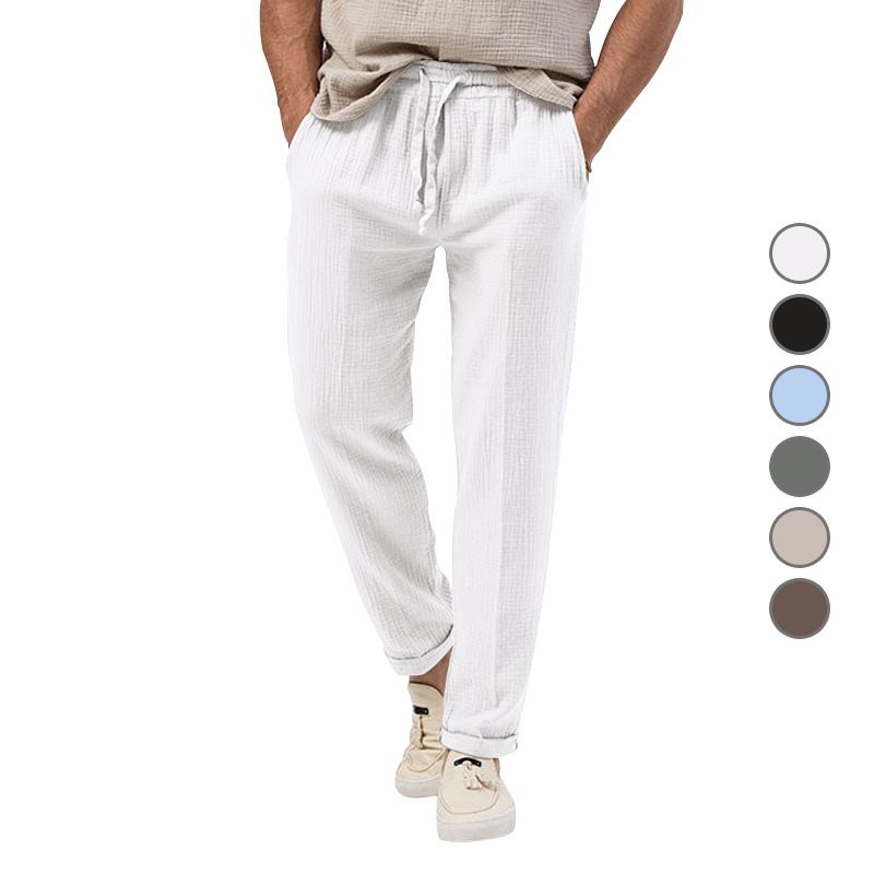 2023 Summer Breathable Solid Color Bubble Plus Size Loose Men's Casual Pants_voghion.com