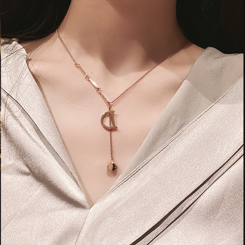 Biżuteria ze stali nierdzewnej, modna, elegancka, szlachetna litera D, seksowna kostka, zawieszka z frędzlami, łańcuszek typu choker, naszyjnik dla kobiet_voghion.com