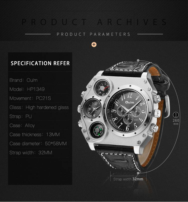 Quartz dual time zone men's watch quartz strap personalized large dial men's watch_voghion.com