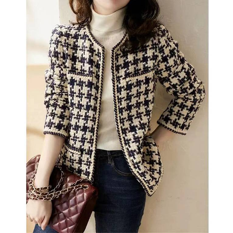 Abbigliamento donna Giacca in tweed di lana primavera e autunno stile corto alla moda_voghion.com