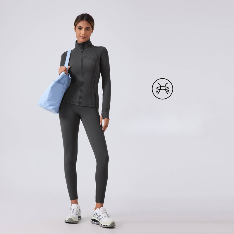 Damenbekleidung Herbst Neue Yogajacke für Damen Laufen und Radfahren Sport Langarm Slim Stehkragen Sport Fitness Kleidung_voghion.com
