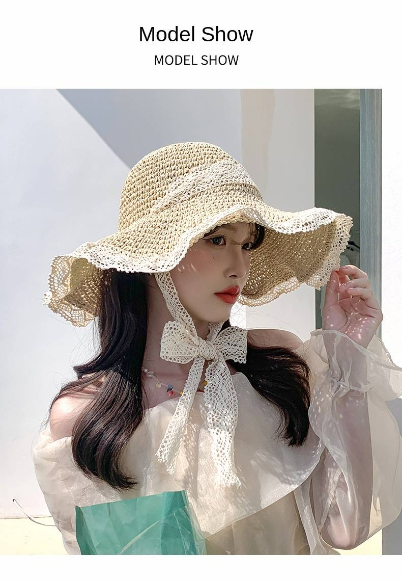 Cappello con protezione solare, cappello intrecciato da donna, cappello estivo da donna, cappello da spiaggia, mascherina, cappello da sole resistente ai raggi UV_voghion.com