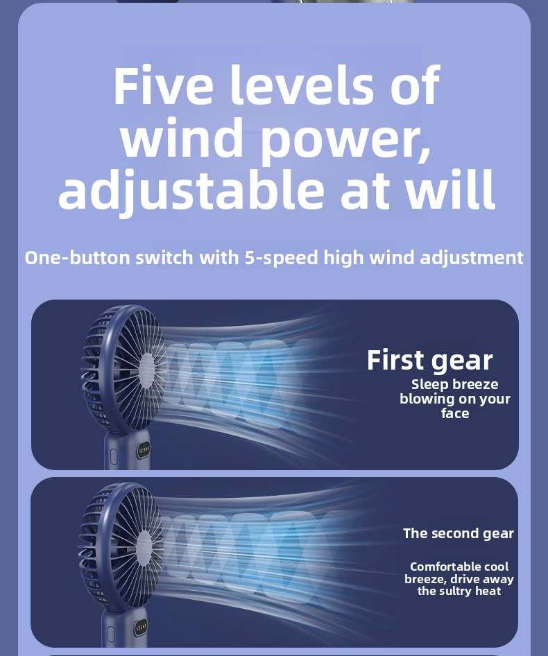 USB-C Rechargeable Handheld Fan With 5 Speed Levels & Desktop Stand - Portable Cooling For Home & Office_voghion.com