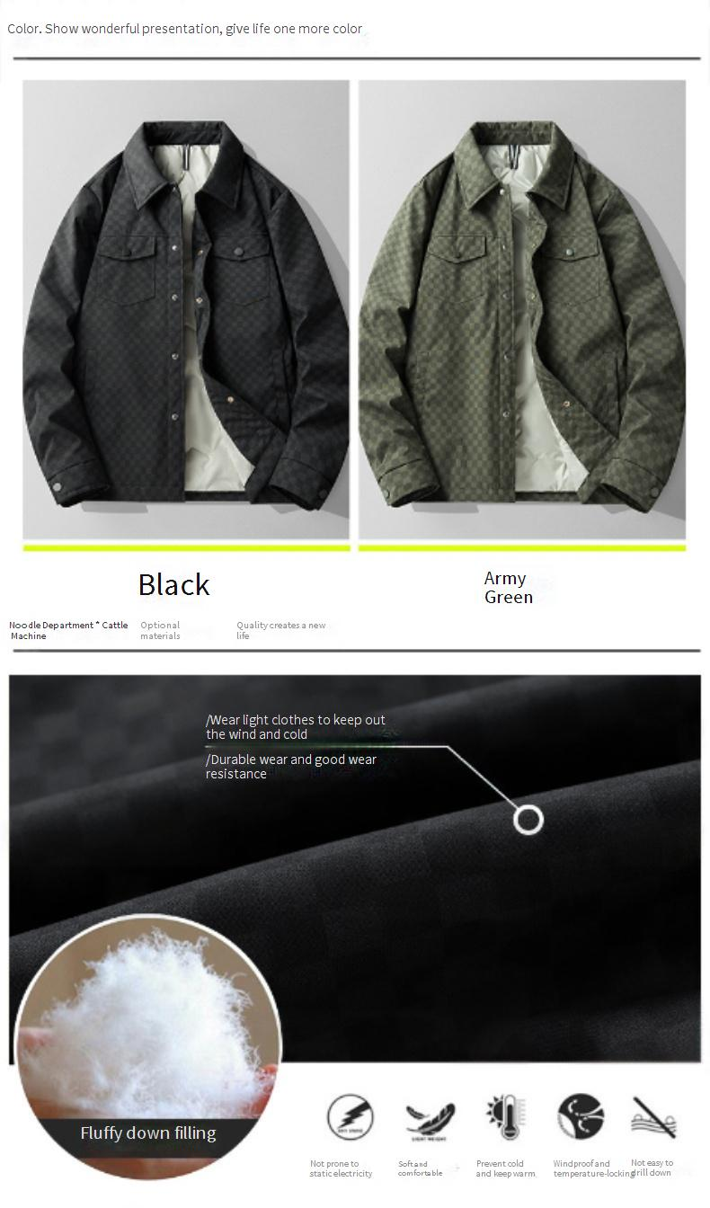 Abrigo largo de plumas ajustado para hombre, estilo gabardina de invierno con cuello de muesca (M-4XL, verde militar/negro)_voghion.com
