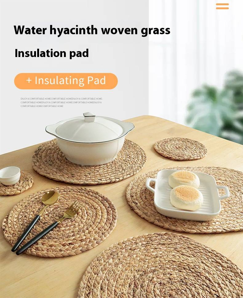 Handwoven Grass Coasters & Placemats Set – Modern Minimalist Tableware (Round, Heat-Resistant, 11cm/18cm/24cm/30cm/36cm, Natural Fiber)_voghion.com