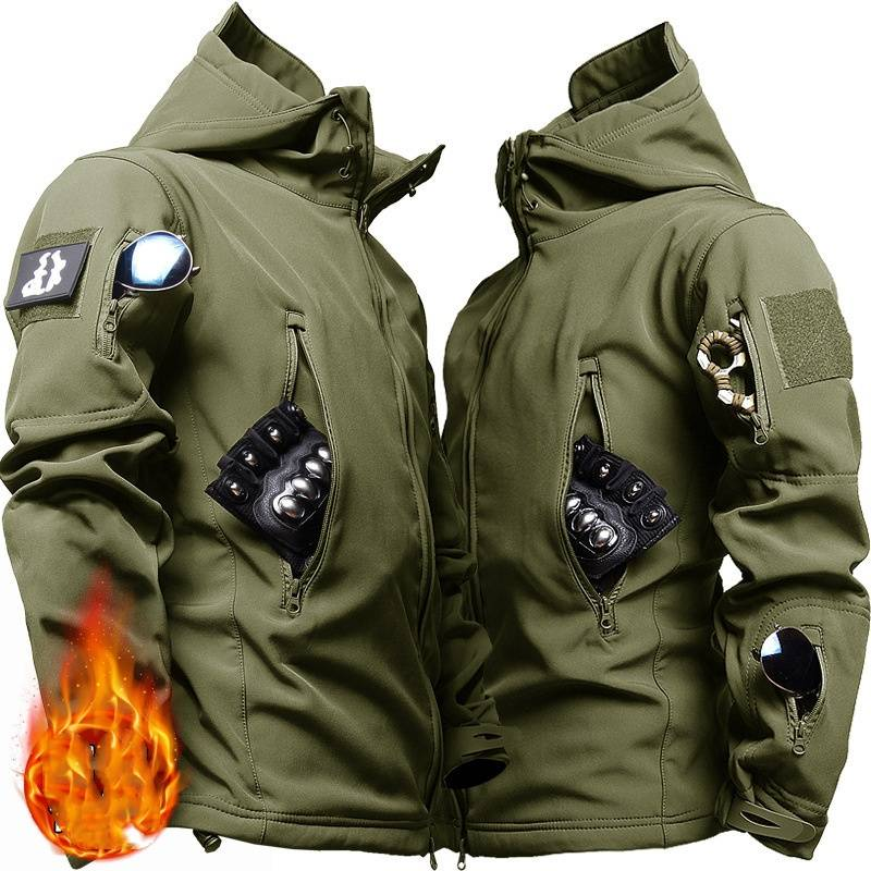 Veste d'extérieur Tactical Shark - Coupe-vent imperméable avec doublure polaire pour la randonnée et l'exploration urbaine (Nuit noire/Vert/Noir/Gris)_voghion.com