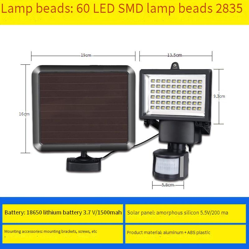 HDH Solar Motion Sensor Flood Light With 60 LEDs, IP65 Waterproof Outdoor Security Light For Garden, Pathway, Stairs_voghion.com