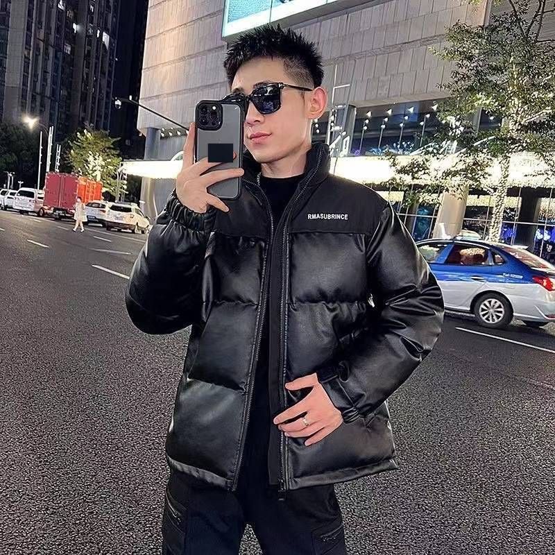 Piumino corto da uomo streetwear con collo alto, piumino d'oca bianco di prima qualità da 460 g, vestibilità oversize, antivento e caldo cappotto invernale_voghion.com