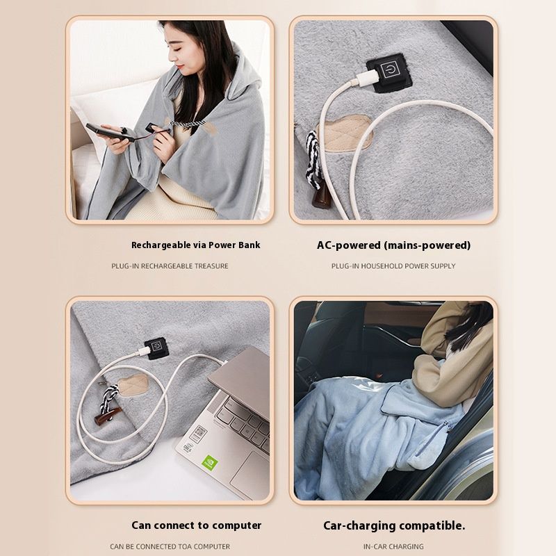 Manta térmica eléctrica de forro polar suave: manta calefactora portátil con USB para el hogar y viajes, temperatura ajustable, certificación FCC/CE_voghion.com