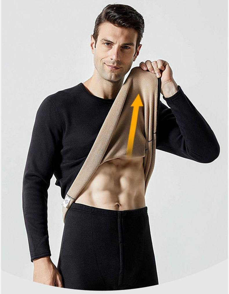 Conjunto de ropa interior térmica para hombre y mujer, con forro polar, cálido, antiestático y antibolitas (850 g, doble capa, cuello redondo/alto)_voghion.com