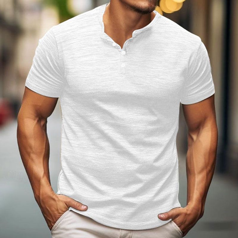 Maglietta da uomo a maniche corte con bottoni, di qualità imbattibile, con colletto alla coreana, nodo in bambù, estiva, casual, tinta unita, alla moda, da 25 pezzi._voghion.com