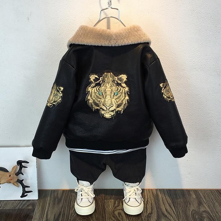 Kinderkleidung Kinder Plüsch Lederjacke Jahreszeiten Tops Frühling Herbst Winter Jungen Mode Freizeitjacke_voghion.com