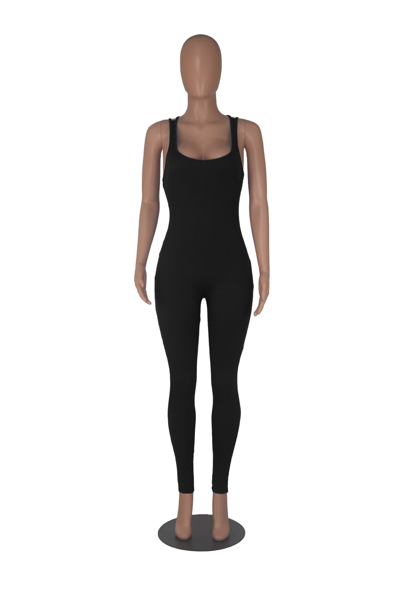Einfarbiger, enger Yoga-Overall für Damen mit hoher Taille_voghion.com