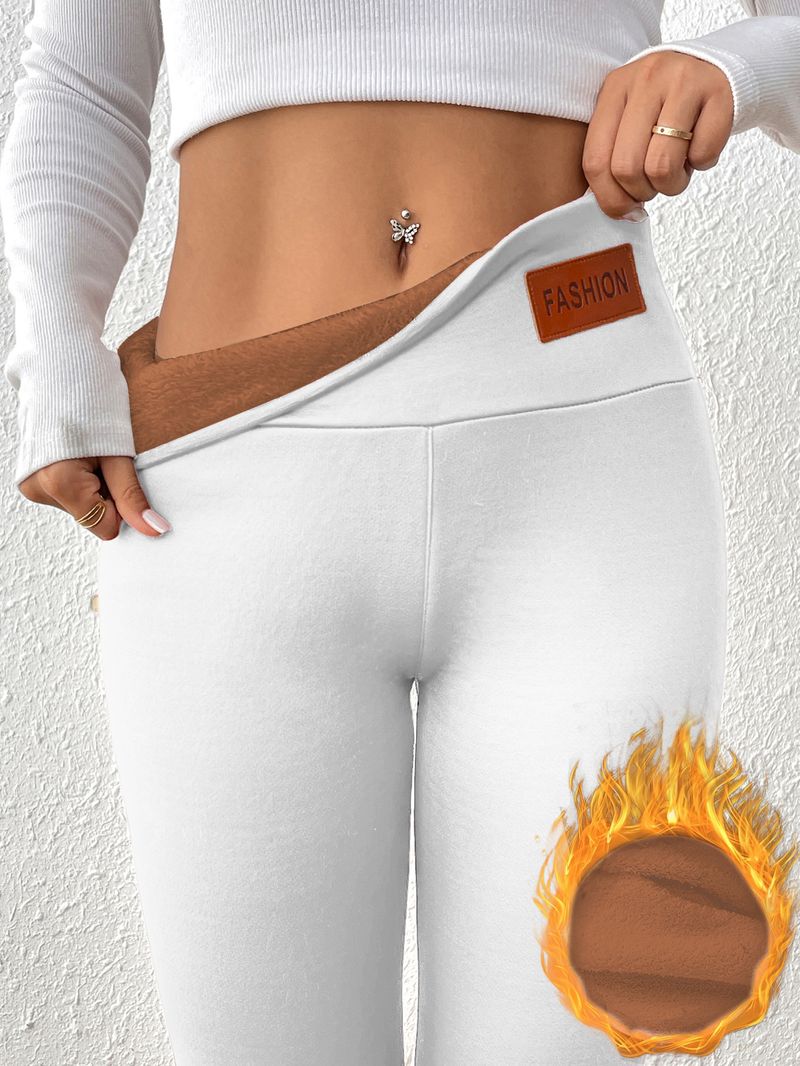 Pantaloni caldi in pelle di agnello color caffè per le donne in inverno, vita alta e snellenti con fodera in pile_voghion.com