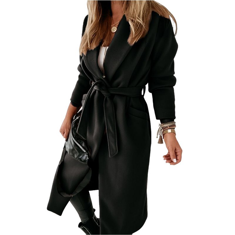 Eleganter langer Wollmantel für Damen – Trenchcoat in Übergröße mit Gürtel, Bürokleidung, Herbst-Winter-Mode_voghion.com