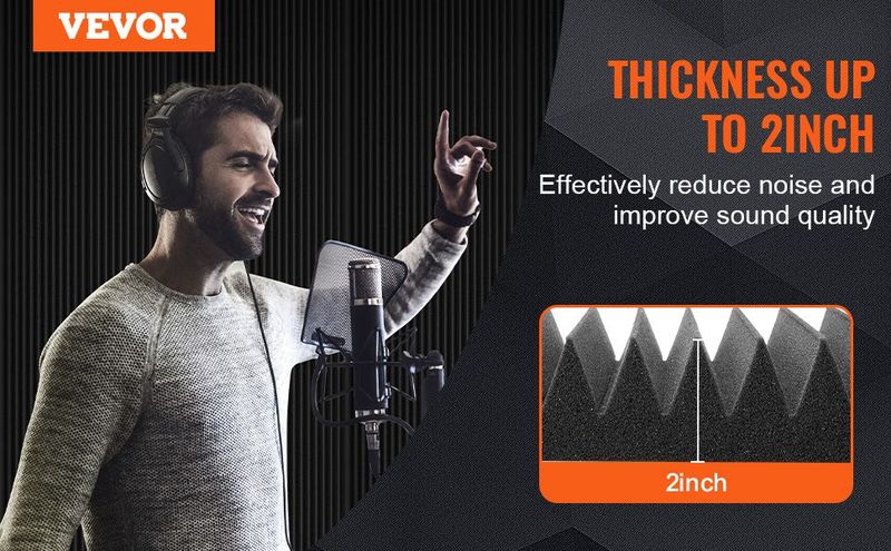 VEVOR Acoustic Foam Panels 50 Pack 12 X 12 X 2 In For Studio Wall And Ceiling_voghion.com
