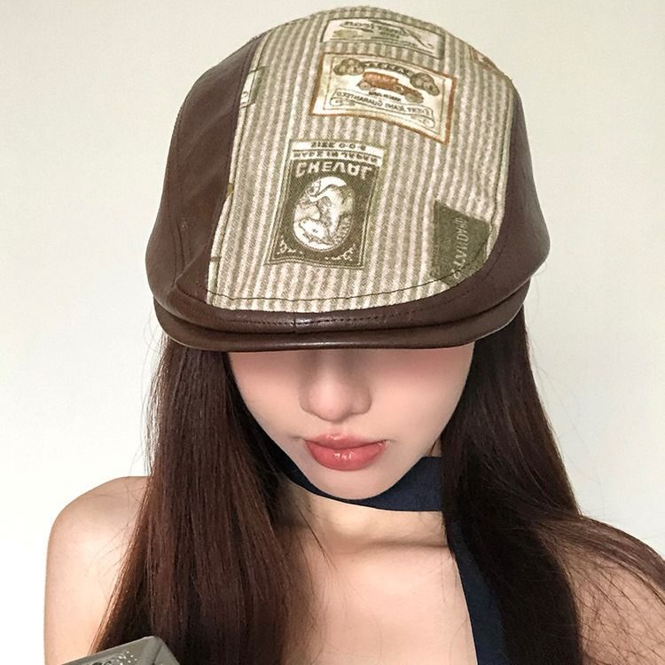 Women's Avant-garde Hat 2025 Spring And Summer New Wave Splicing Slim Face British Style Beret_voghion.com