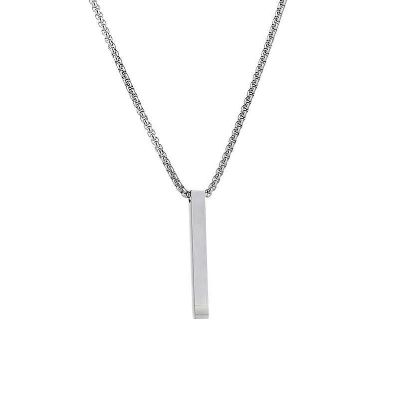 Trendy Jewelry Stainless Steel Hip Hop Rectangular 3D Necklace Versatile Pendant Couple Sweater Chain_voghion.com