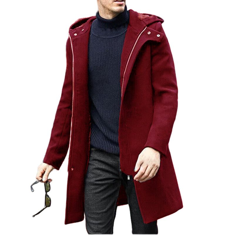 Herrenbekleidung große Größe Wollmantel Männer Freizeitjacke mittlere Länge Zweireiher_voghion.com