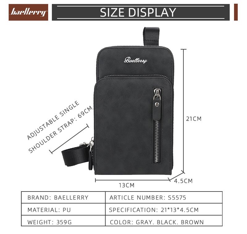 Portafoglio da uomo Baellerry, grande capacità, con doppia cerniera, borsa a tracolla, borsa verticale alla moda per giovani, porta cellulare_voghion.com