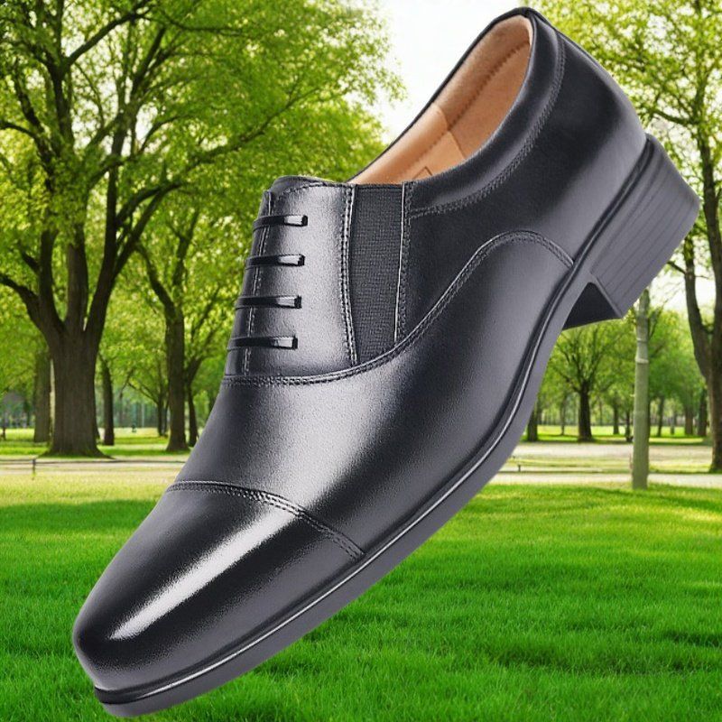 Formal Comfortable Men's Three-Joint Business Black Security Three-Section Head Wedding Cowhide Workwear Professional_voghion.com
