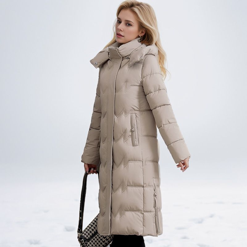 Extra Long Women's Puffer Coat - Oversized Winter Jacket With Hood, Knee-Length Warmth, Plus Size Friendly (Wine Red, Khaki, Dusty Pink, Black)_voghion.com