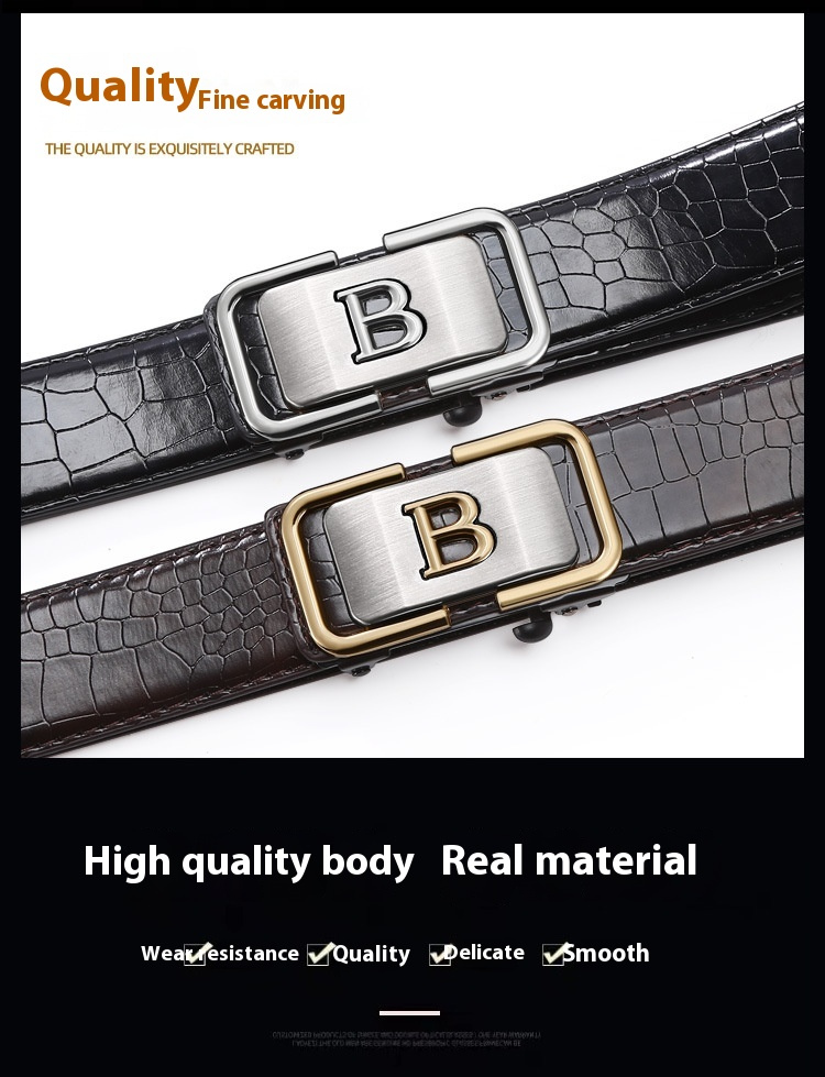 New Men's Belt with Fish Pattern, B-style Internal Wearing Toothless Belt, Fashionable and Casual with Versatile Temperament_voghion.com