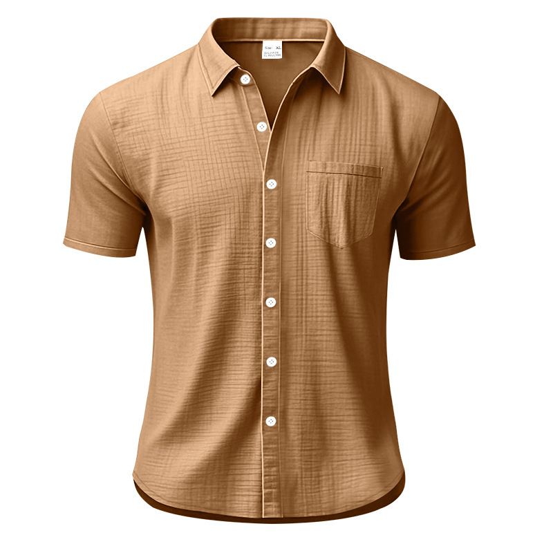 Herrenbekleidung Leinen Lose Casual Revers Casual Kurzarmhemd_voghion.com