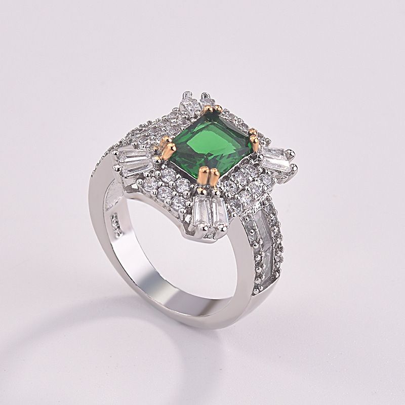 Zhenrong Verlobungsring mit eingelegtem Smaragd-Zirkon, quadratisch, Prinzessin, Mikropflaster, voller Diamanten_voghion.com