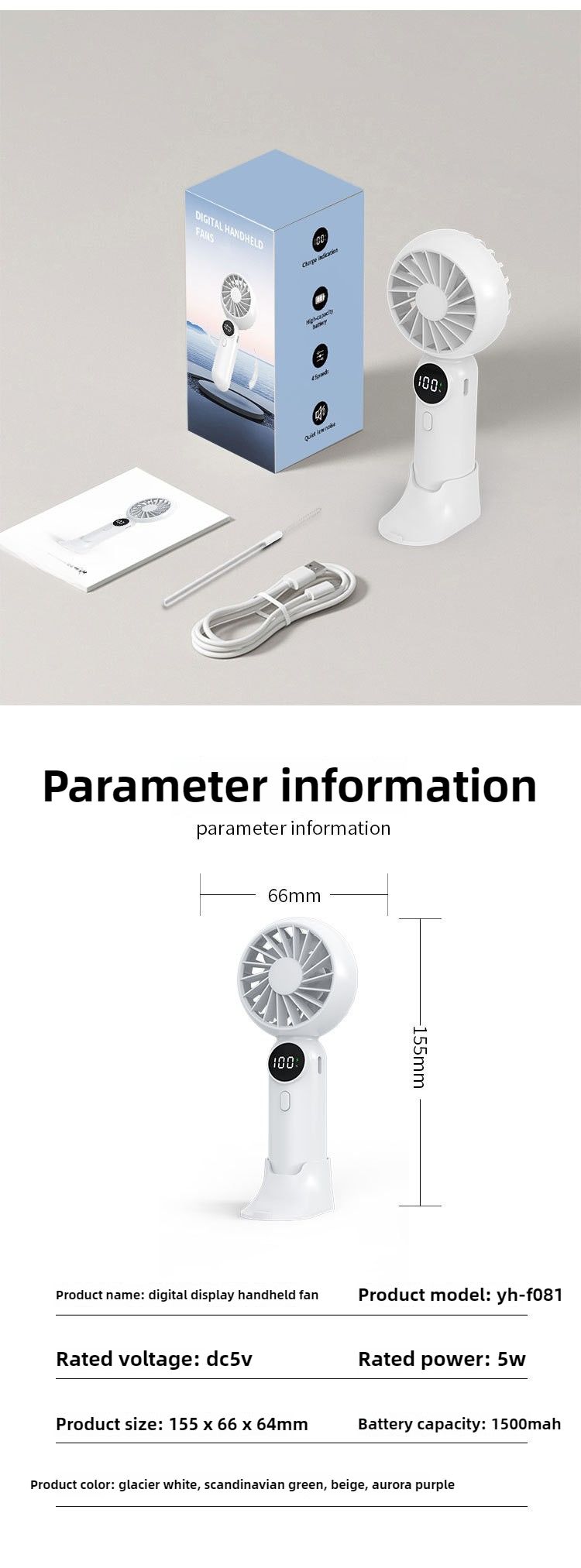New Handheld Small Fan Charging Model Long Battery Life Usb High Speed MINI Fan High Wind Digital Display_voghion.com