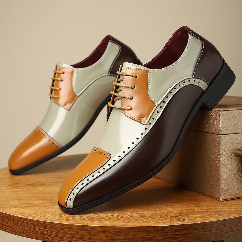 New Trendy Non-Slip Breathable Color-Block Business Work Men's Patchwork Casual Versatile Leather Shoes Men_voghion.com