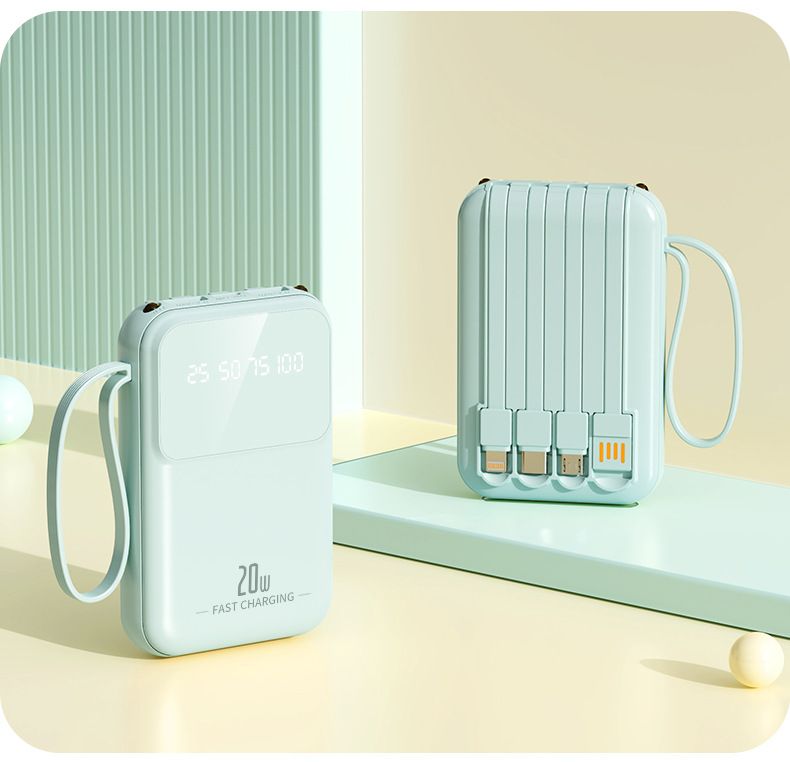 Tragbare Powerbank mit 20.000 mAh, Schnellladefunktion und integrierten Kabeln | Kompakt und leistungsstark | Kompatibel mit mehreren Geräten | Reisefreundlich_voghion.com