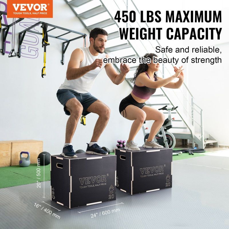 VEVOR 3 In 1 Plyometric Jump Box, 24/20/16 Inch Wooden Plyo Box, Platform & Jumping Agility Box, Anti-Slip Fitness Exercise Step Up Box For Home Gym Training, Conditioning Strength Training, Black_voghion.com