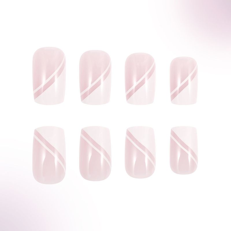 24 unghie finte medio-lunghe – French Tip White Line forma ovale unghie finte, riutilizzabili con colla e lima, stile elegante e semplice._voghion.com