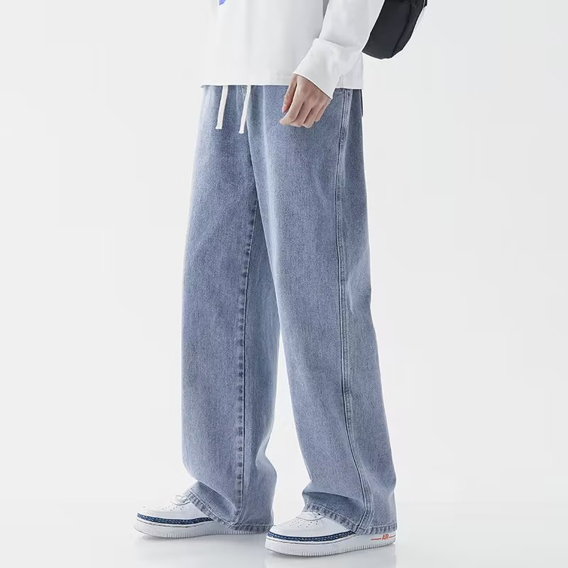 Pantalones vaqueros de otoño de gran tamaño rectos para hombre sueltos y modernos con pierna ancha, pantalones largos casuales_voghion.com
