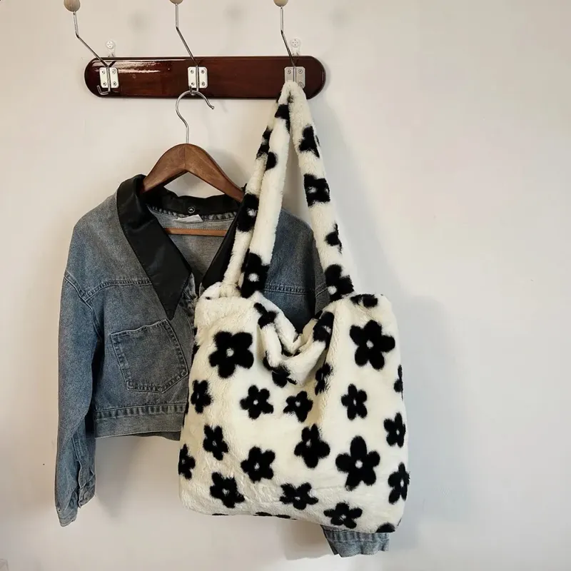 Women Fluffy Shoulder Furry Satchel Hobo Casual Top Handle Plush Underarm Fuzzy Tote Handbag Commuting Bag 250911_voghion.com