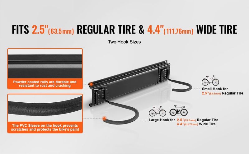 VEVOR Bike Storage Rack, 2 Bike Racks, Wall Mount Bike Storage Hanger, Home And Garage Organizer, Customizable For Various Bike Sizes, Adjustable Holder For Space Saving, Holds Up To 100 Lbs, 17-inch_voghion.com