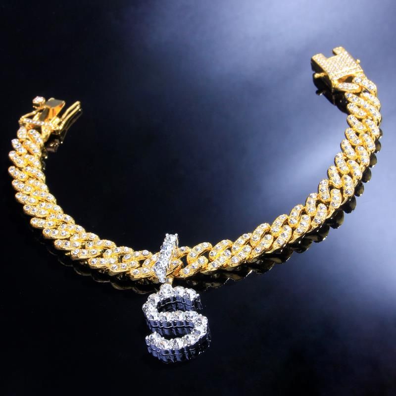 Modische 26 Englisch Alphabet kubanische Kette Fußkettchen DIY kreative Mode OL Hip Hop Fußkettchen_voghion.com