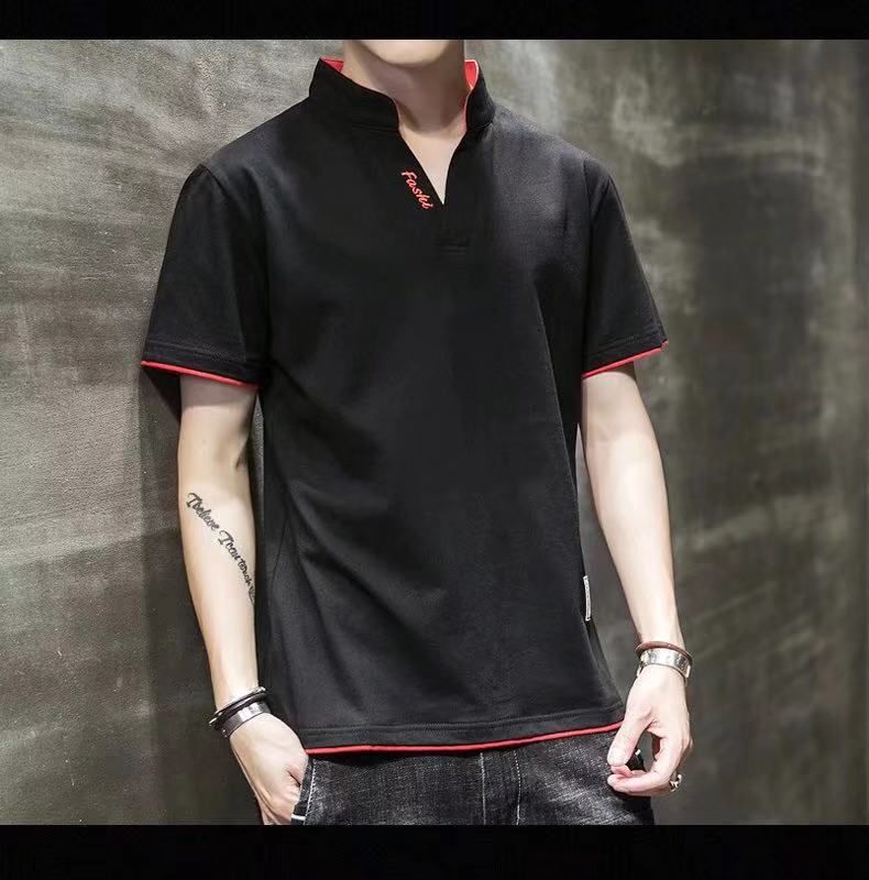 Abbigliamento maschile T-shirt a maniche corte con scollo a V Polo con collo alto e sottile camicia dal corpo sottile_voghion.com