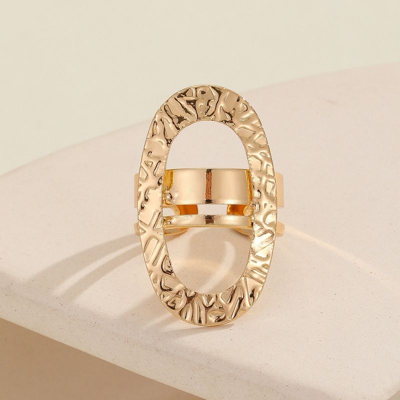 New Fashion INS Geometric Hollow Oval Hammered Texture Ring Niche High-end Sense Light Luxury Jewelry_voghion.com